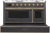 Majestic II 48 Inch Dual Fuel Natural Gas Freestanding Range in Matte Graphite with Brass Trim