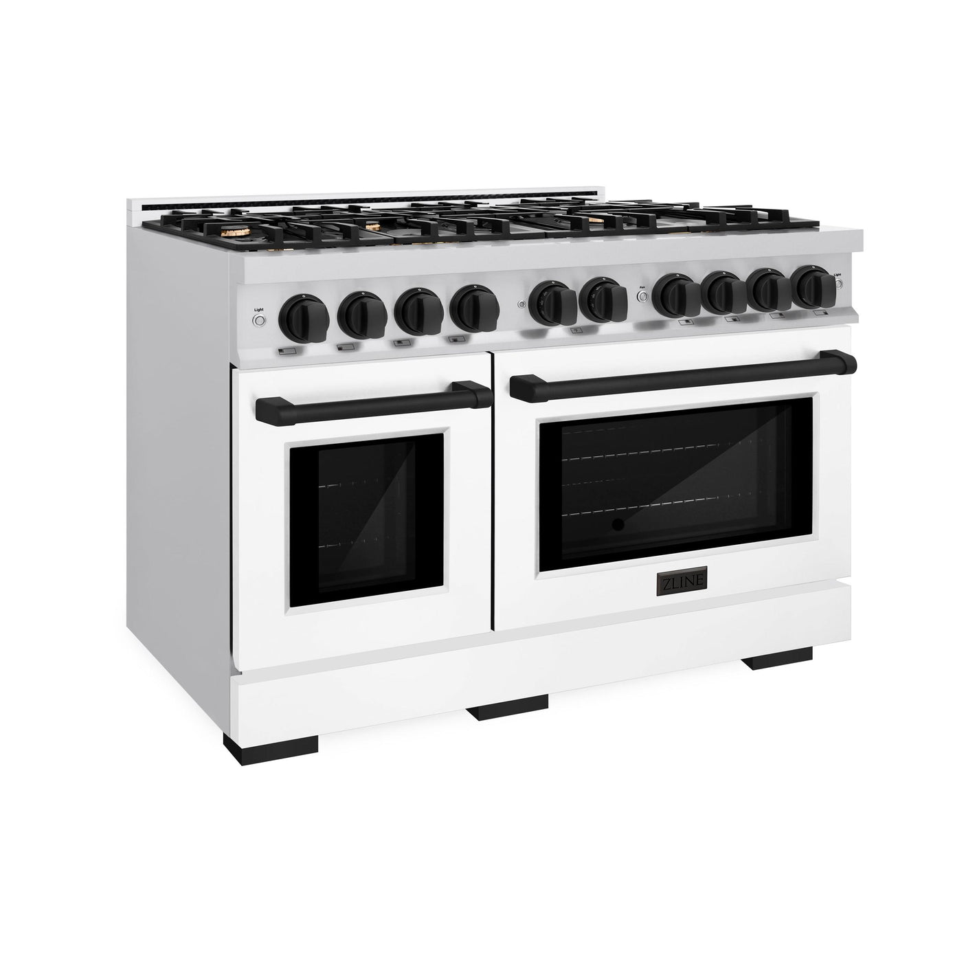 ZLINE Autograph Edition 48 in. 6.7 cu. ft. Select Double Oven Dual Fuel Range with 8 Burner Gas Cooktop in Stainless Steel with White Matte Door and Matte Black Accents (HDRZ-WM-48-MB)