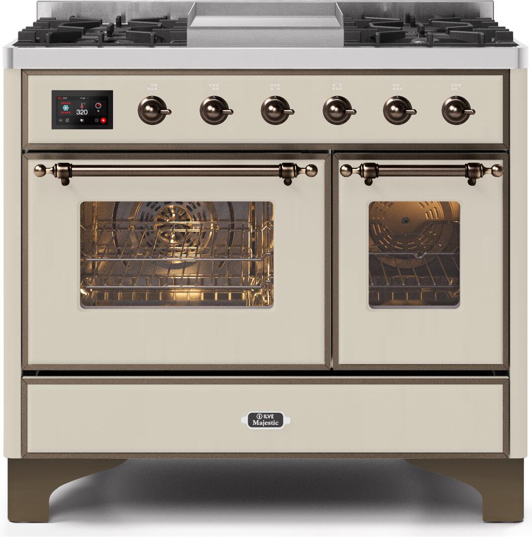 Majestic II 40 Inch Dual Fuel Natural Gas Freestanding Range in Antique White with Bronze Trim