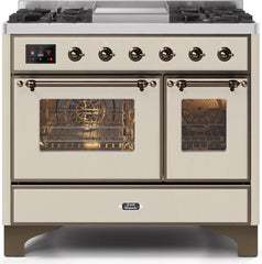 Majestic II 40 Inch Dual Fuel Natural Gas Freestanding Range in Antique White with Bronze Trim