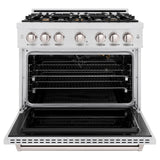 ZLINE 36 in. 5.2 cu. ft. Classic Gas Range with Convection Gas Oven in DuraSnow' Stainless Steel with 6 Brass Burners (CGRS-BR-36)