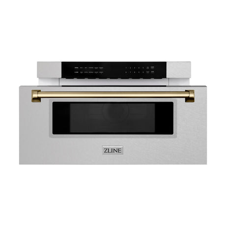 ZLINE Autograph Edition 30" 1.2 cu. ft. Built-In Microwave Drawer in DuraSnow Stainless Steel with Accents (MWDZ-30-SS) [Color: Champagne Bronze]