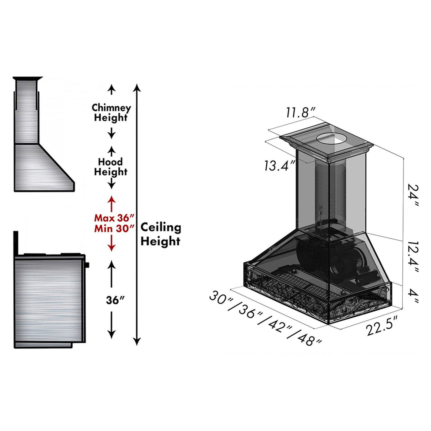 ZLINE Wooden Wall Mount Range Hood in Walnut - Includes Remote Motor (373RR) [Size: 36 Inch, CFM: 700]