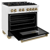 ZLINE Autograph Edition 36 in. 4.6 cu. ft. Dual Fuel Range with Gas Stove and Electric Oven in Fingerprint Resistant DuraSnow' Stainless Steel with Black Matte Door and Polished Gold Accents (RASZ-BLM-36-G)