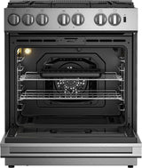 30in Gas 5 Burner range with 5.7 cu ft self clean oven, slide-in style