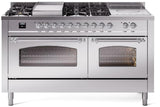 Nostalgie II 60 Inch Dual Fuel Natural Gas Freestanding Range in Stainless Steel with Chrome Trim