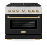 ZLINE Autograph Edition 36 in. 5.2 cu. ft. Paramount Dual Fuel Range with 6 Burner Gas Cooktop and Electric Convection Oven in DuraSnow' Stainless Steel with Black Matte Door and Champagne Bronze Accents (SDRSZ-BLM-36-CB)