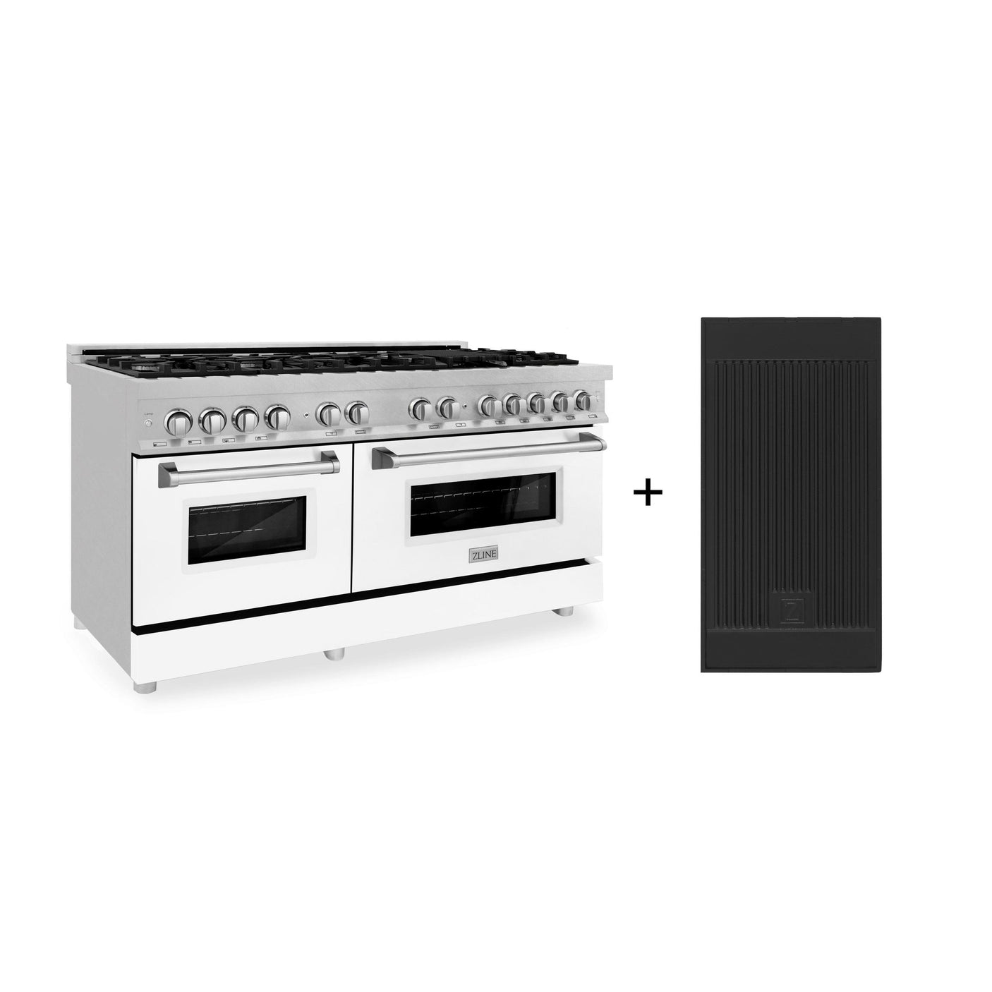 ZLINE 60 in. 7.4 cu. ft. Electric Oven and Gas Cooktop Dual Fuel Range with Griddle and White Matte Door in Fingerprint Resistant Stainless (RAS-WM-GR-60)