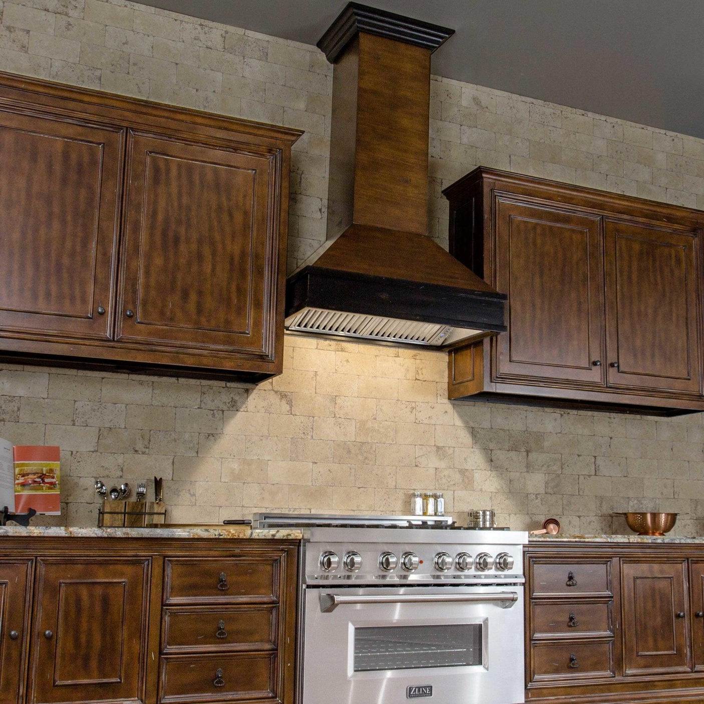 ZLINE Designer Wooden Wall Mount Range Hood in Antigua and Hamilton - Includes Remote Motor 400/700CFM Options (329AH-RD/RS)