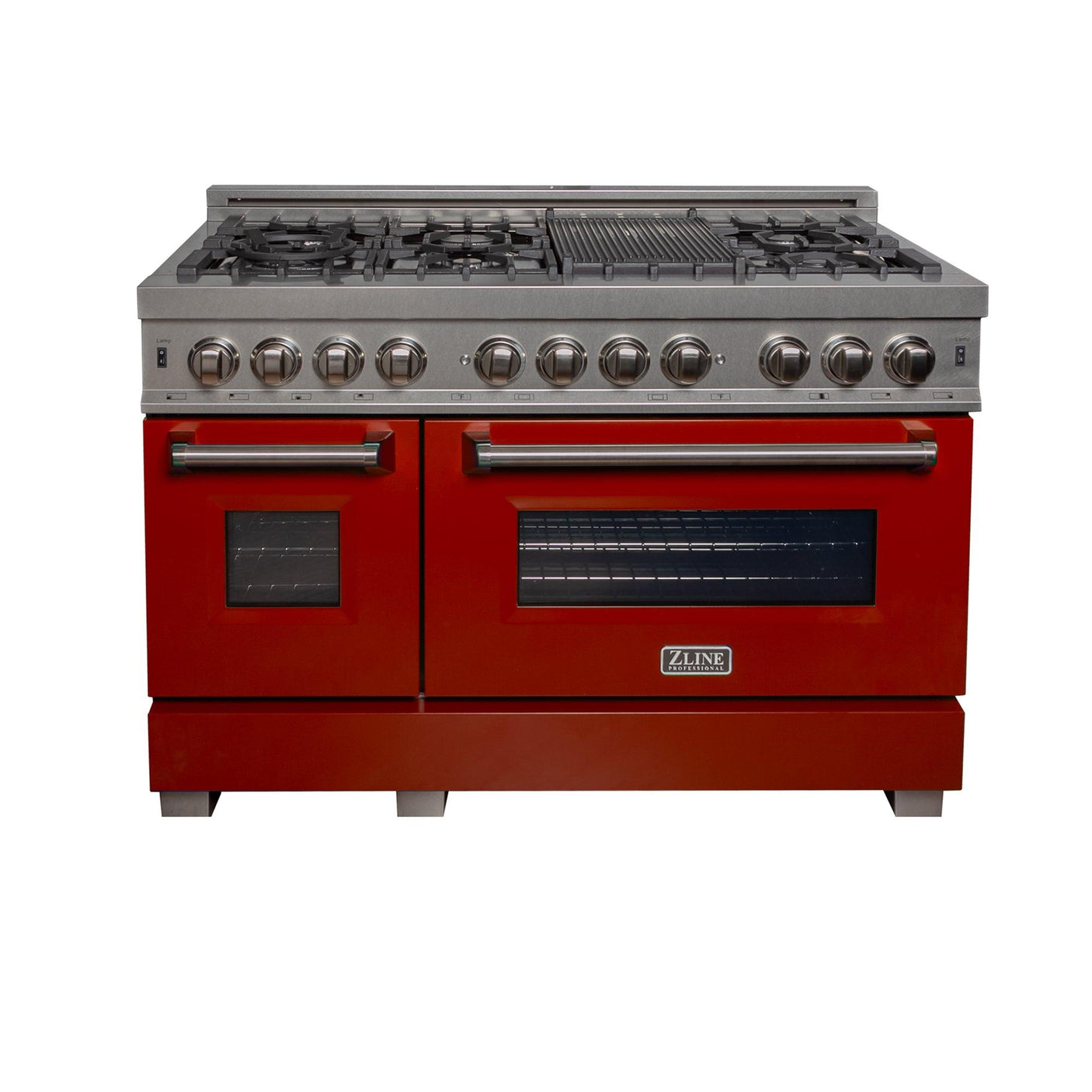 ZLINE 48 in. DuraSnow Stainless Steel 6.0 cu.ft. 7 Gas Burner/Electric Oven Range with Color Door Options (RAS-SN-48) [Color: Red Gloss]