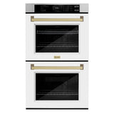 ZLINE 30 in. Autograph Edition Professional True Convection Double Wall Oven with Air Fry and Self Clean in Stainless Steel with White Matte Doors and Champagne Bronze Handles (WADZ-WM-30-CB)