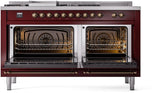 Nostalgie II 60 Inch Dual Fuel Liquid Propane Freestanding Range in Burgundy with Bronze Trim