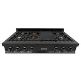 ZLINE 48" Porcelain Gas Stovetop in Black Stainless with 7 Gas Burners and Griddle (RTB-BR-48) [Color: Black Stainless Steel With Brass Burners]