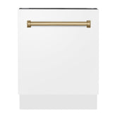 ZLINE Autograph Edition 24" 3rd Rack Top Control Tall Tub Dishwasher in White Matte with Accent Handle, 51dBa (DWVZ-WM-24) [Color: Champagne Bronze]