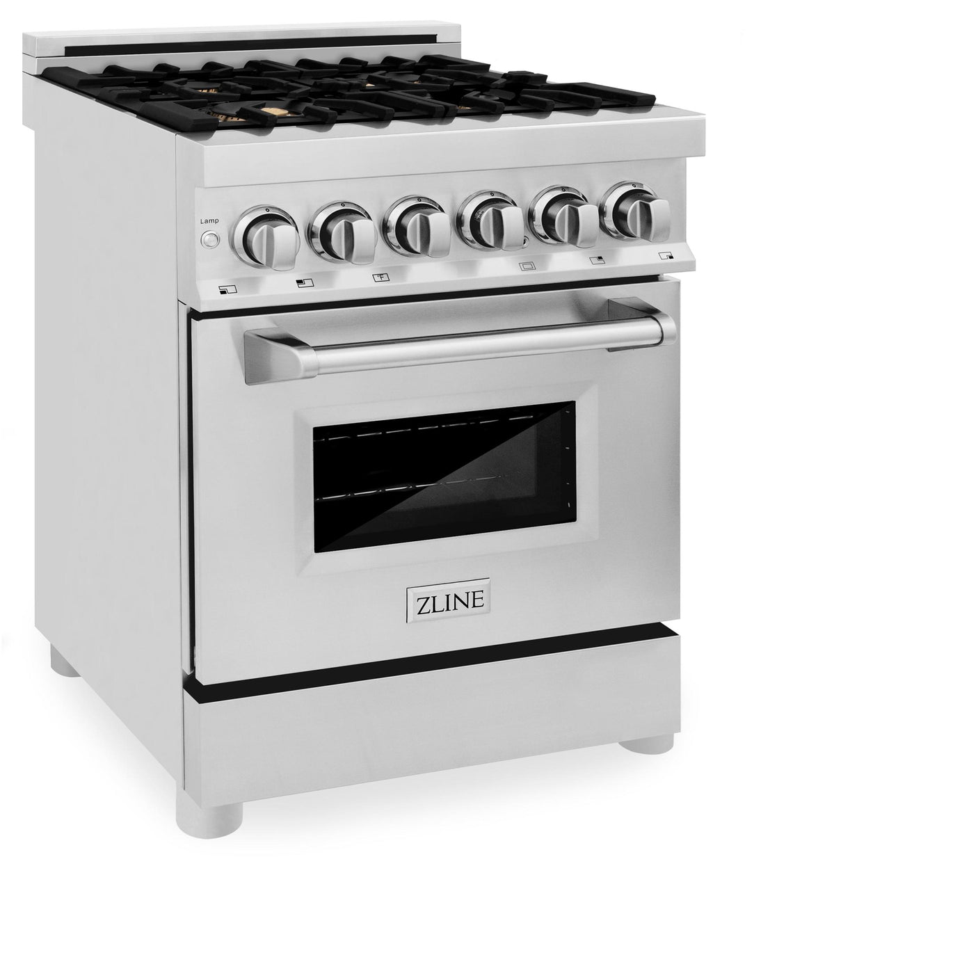 ZLINE 24 in. Professional Dual Fuel Range with Color Door Options (RA24) [Color: Stainless Steel with Brass Burners]