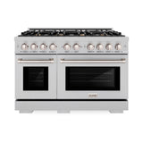 ZLINE 48 in. 6.7 cu. ft. Select Double Oven Dual Fuel Range in DuraSnow' Stainless Steel with 8 Brass Burners (HDRS-BR-48)