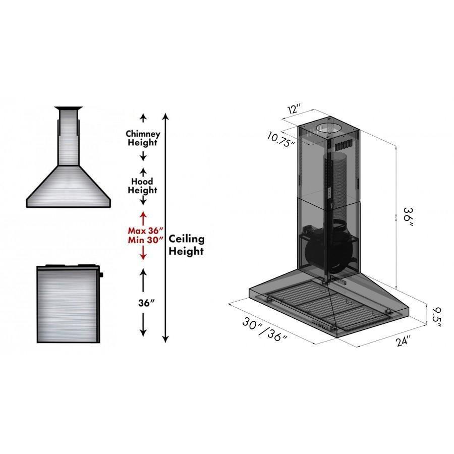 ZLINE Designer Series DuraSnow® Stainless Steel Island Mount Range Hood (8KL3iS) [Size: 36 Inch]