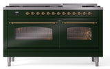 Nostalgie II 60 Inch Dual Fuel Natural Gas Freestanding Range in Emerald Green with Brass Trim