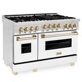 ZLINE Autograph Edition 48" 6.0 cu. ft. Range with Gas Stove and Gas Oven in Stainless Steel with White Matte Door with Accents (RGZ-WM-48) [Color: Champagne Bronze]