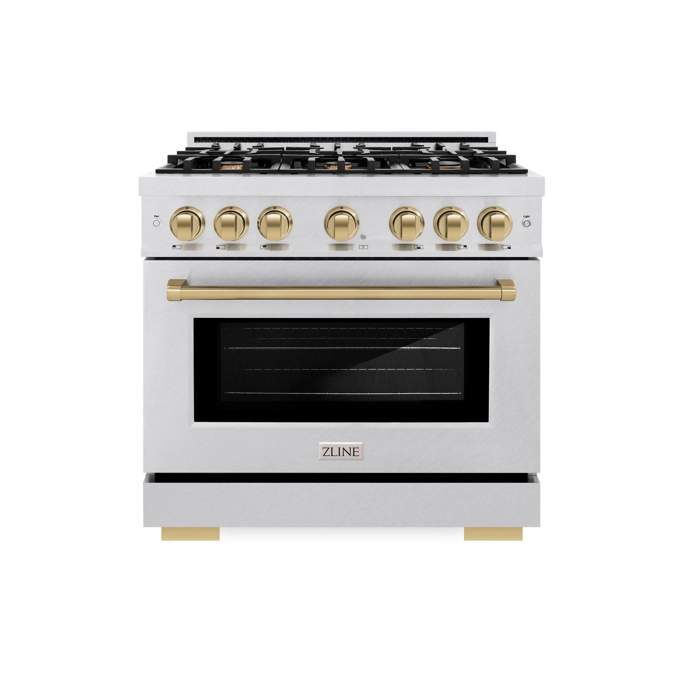 ZLINE Autograph Edition 36 in. 5.2 cu. ft. Select Gas Range with 6 Burner Cooktop and Convection Gas Oven in DuraSnow' Stainless Steel and Champagne Bronze Accents (HGRSZ-36-CB)