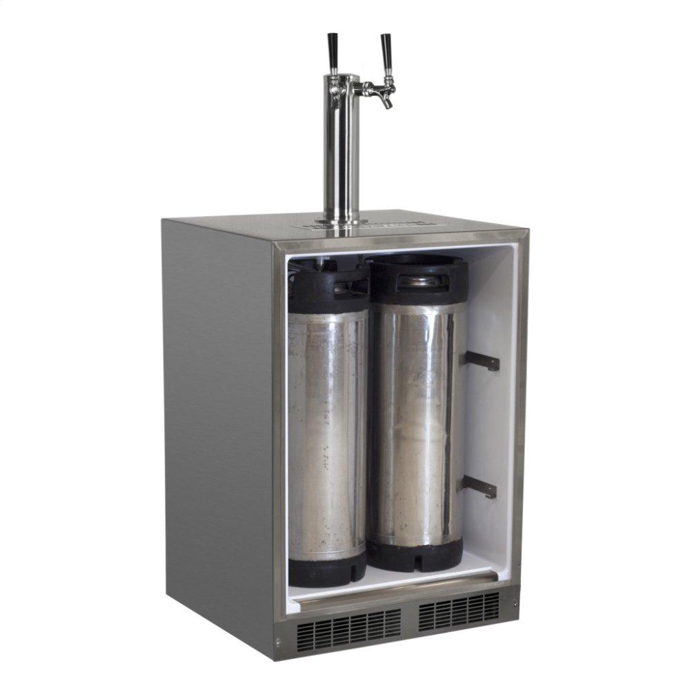 Outdoor 24" Twin Tap Built In Beer Dispenser with Stainless Steel Door - Solid Stainless Steel Door With Lock - Left Hinge