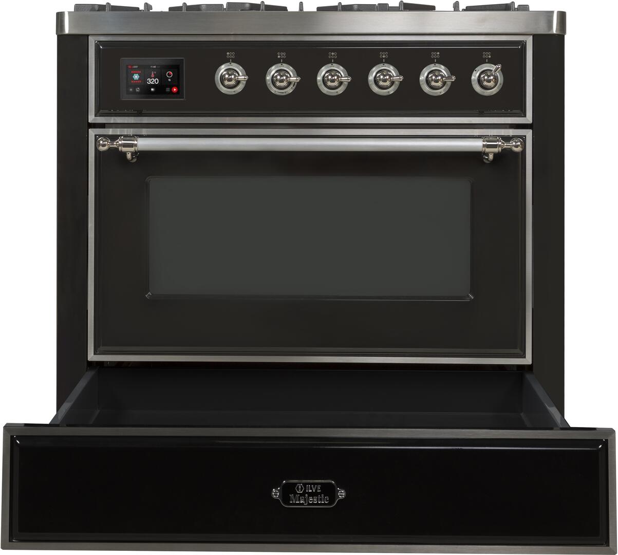 Majestic II 36 Inch Dual Fuel Liquid Propane Freestanding Range in Matte Graphite with Chrome Trim