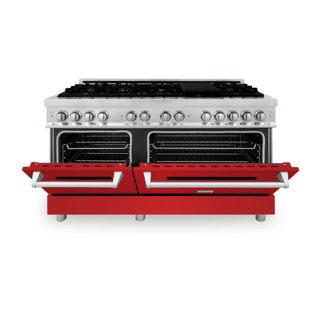 ZLINE 60 in. 7.4 cu. ft. Dual Fuel Range with Gas Stove and Electric Oven in Stainless Steel with Color Options (RA60) [Color: Red Matte]