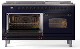 Nostalgie II 60 Inch Dual Fuel Liquid Propane Freestanding Range in Blue with Bronze Trim