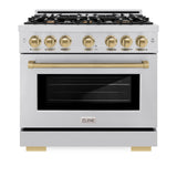 ZLINE Autograph Edition 36 in. 5.2 cu. ft. Select Gas Range with 6 Burner Cooktop and Convection Gas Oven in Stainless Steel and Champagne Bronze Accents (HGRZ-36-CB)