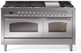 Nostalgie II 60 Inch Dual Fuel Natural Gas Freestanding Range in Stainless Steel with Chrome Trim