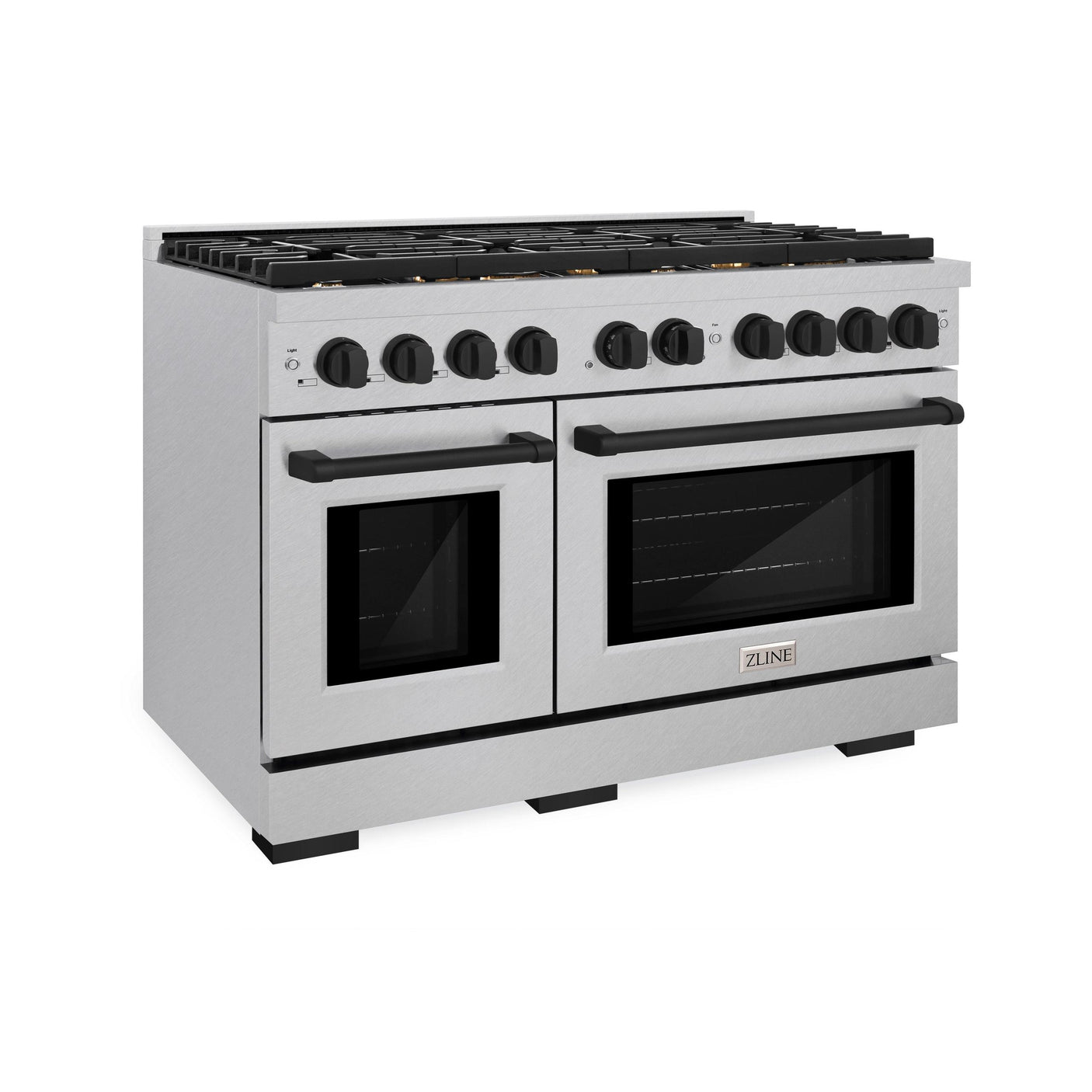 ZLINE Autograph Edition 48 in. 6.7 cu. ft. 8 Burner Double Oven Gas Range in DuraSnow' Stainless Steel and Matte Black Accents (SGRSZ-48-MB)