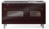 Nostalgie II 60 Inch Dual Fuel Liquid Propane Freestanding Range in Burgundy with Bronze Trim