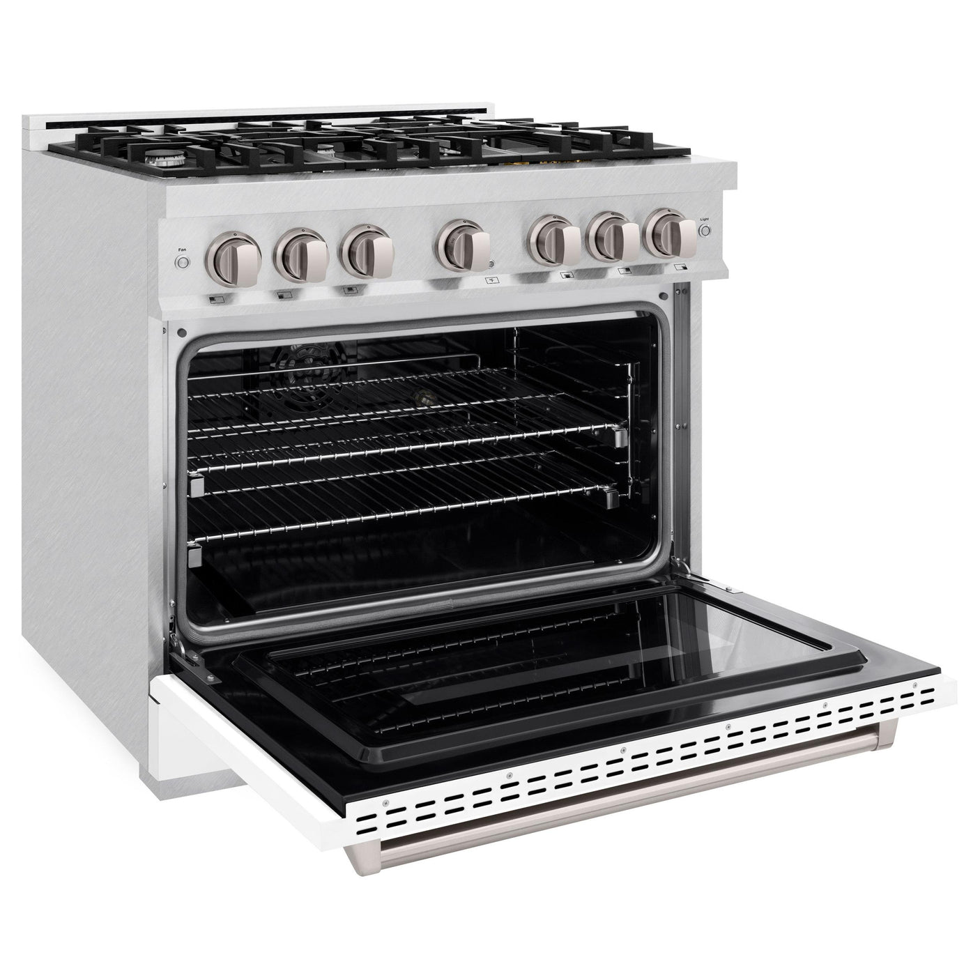 ZLINE 36 in. 5.2 cu. ft. Classic Dual Fuel Range with 6 Burner Gas Cooktop and Electric Convection Oven in DuraSnow' Stainless Steel with White Matte Door (CDRS-WM-36)