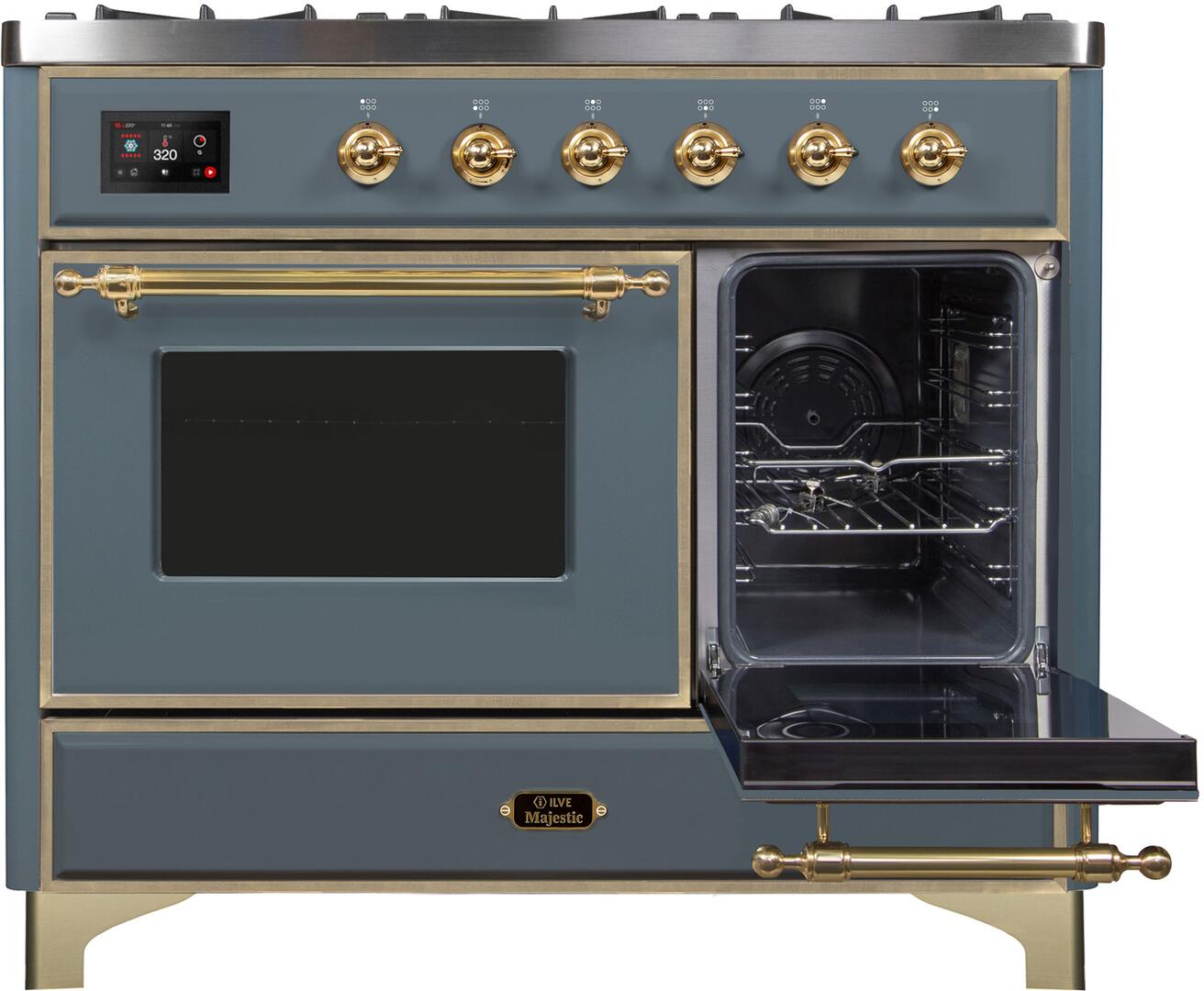 Majestic II 40 Inch Dual Fuel Liquid Propane Freestanding Range in Blue Grey with Brass Trim