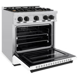 ZLINE Autograph Edition 30 in. 4.2 cu. ft. Classic Gas Range with 4 Burner Cooktop and Convection Gas Oven in Stainless Steel with White Matte Door and Matte Black Accents (CGRZ-WM-30-MB)