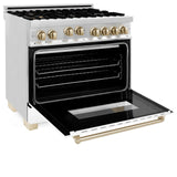 ZLINE Autograph Edition 36" 4.6 cu. ft. Range with Gas Stove and Gas Oven in Stainless Steel with White Matte Door and Accents (RGZ-WM-36) [Color: Gold]