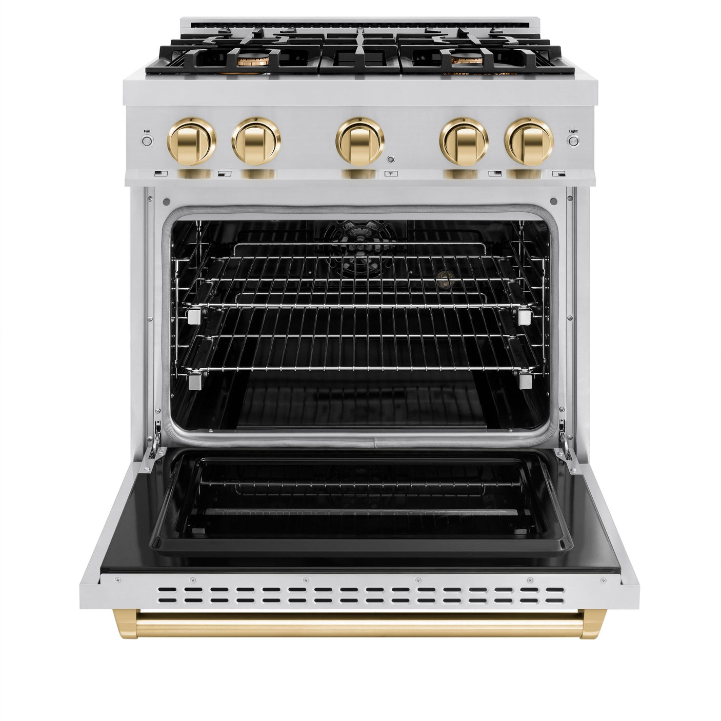 ZLINE Autograph Edition 30 in. 4.2 cu. ft. Classic Dual Fuel Range with 4 Burner Gas Cooktop and Electric Convection Oven in Stainless Steel with Polished Gold Accents (CDRZ-30-G)