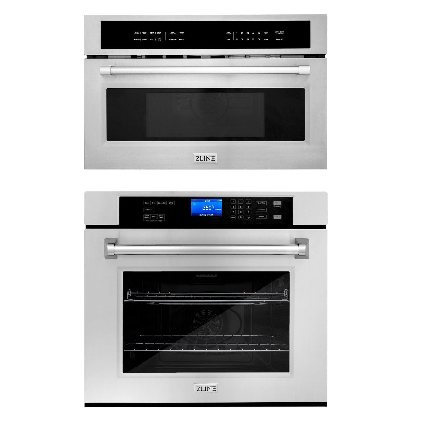 ZLINE Stainless Steel 30 in. Built-in Convection Microwave Oven and 30 in. Single Wall Oven with Self Clean (2KP-MW30-AWS30)