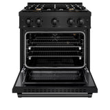 ZLINE 30 in. 4.2 cu. ft. Select Gas Range with Convection Gas Oven in Black Stainless Steel with 4 Brass Burners (HGRB-BR-30)