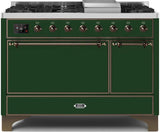 Majestic II 48 Inch Dual Fuel Liquid Propane Freestanding Range in Emerald Green with Bronze Trim