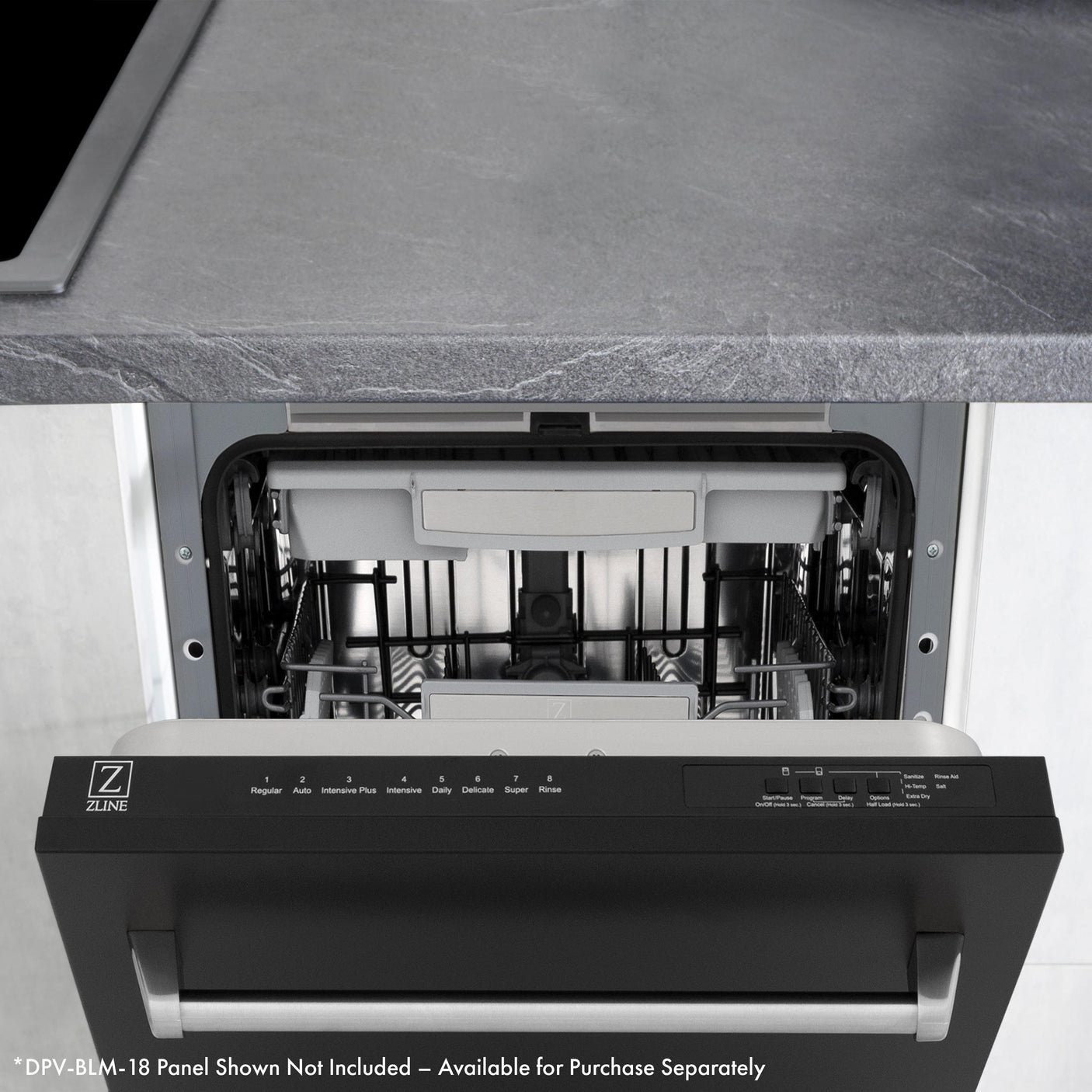 ZLINE Autograph Edition 18? Tallac Series 3rd Rack Top Control Dishwasher in Custom Panel Ready with Matte Black Handle, 51dBa (DWVZ-18-MB)