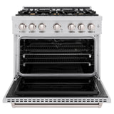 ZLINE 36 in. 5.2 cu. ft. Classic Dual Fuel Range with Gas Cooktop and Electric Convection Oven in Stainless Steel with 6 Brass Burners (CDR-BR-36)