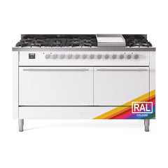 ILVE Professional Plus II 60 UP60FQMPRA Freestanding Dual Fuel Range with 9 Sealed Burners Yes Double Oven with Solid Door in RAL Color with Stainless Steel knobs