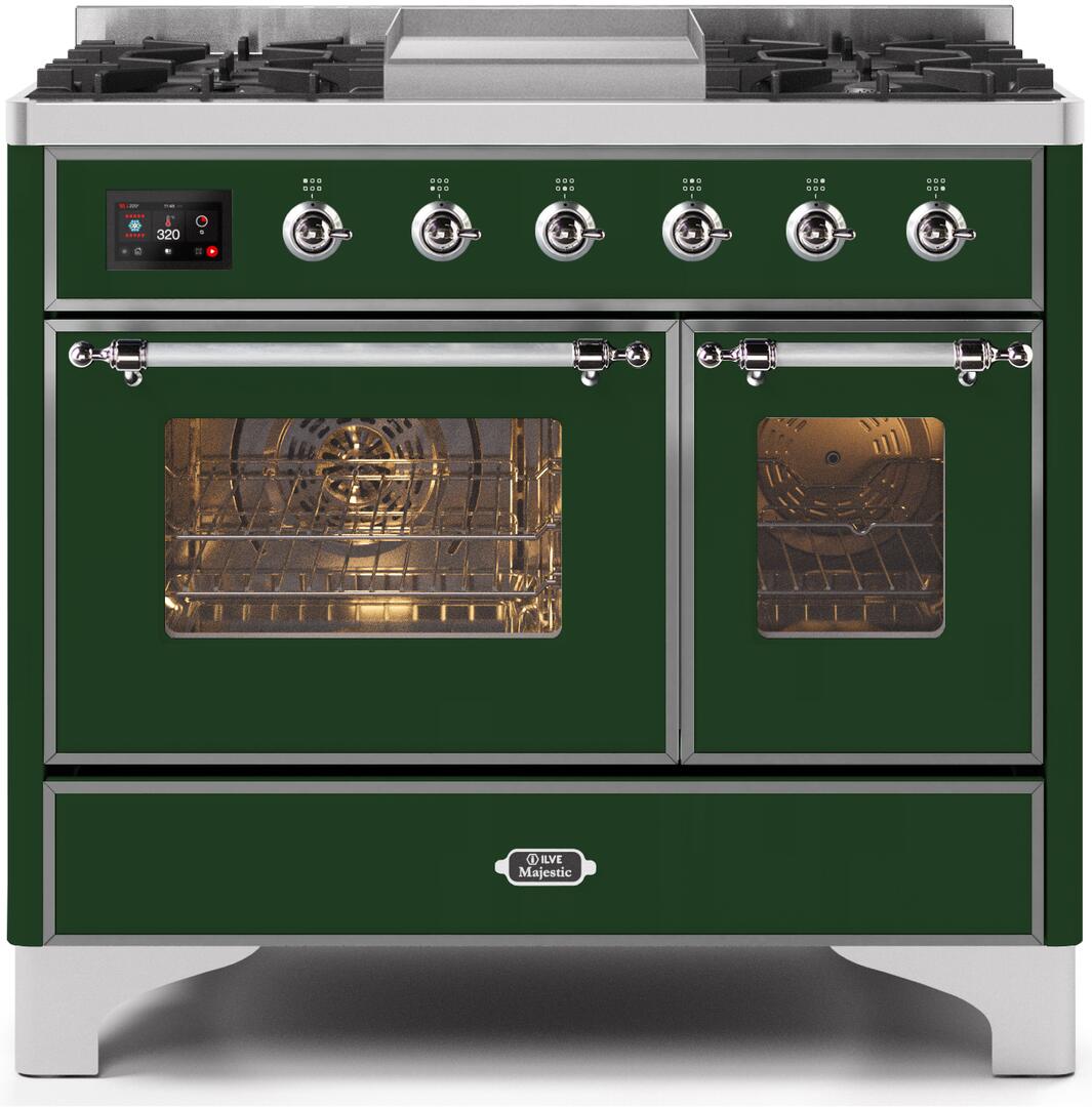 Majestic II 40 Inch Dual Fuel Natural Gas Freestanding Range in Emerald Green with Chrome Trim