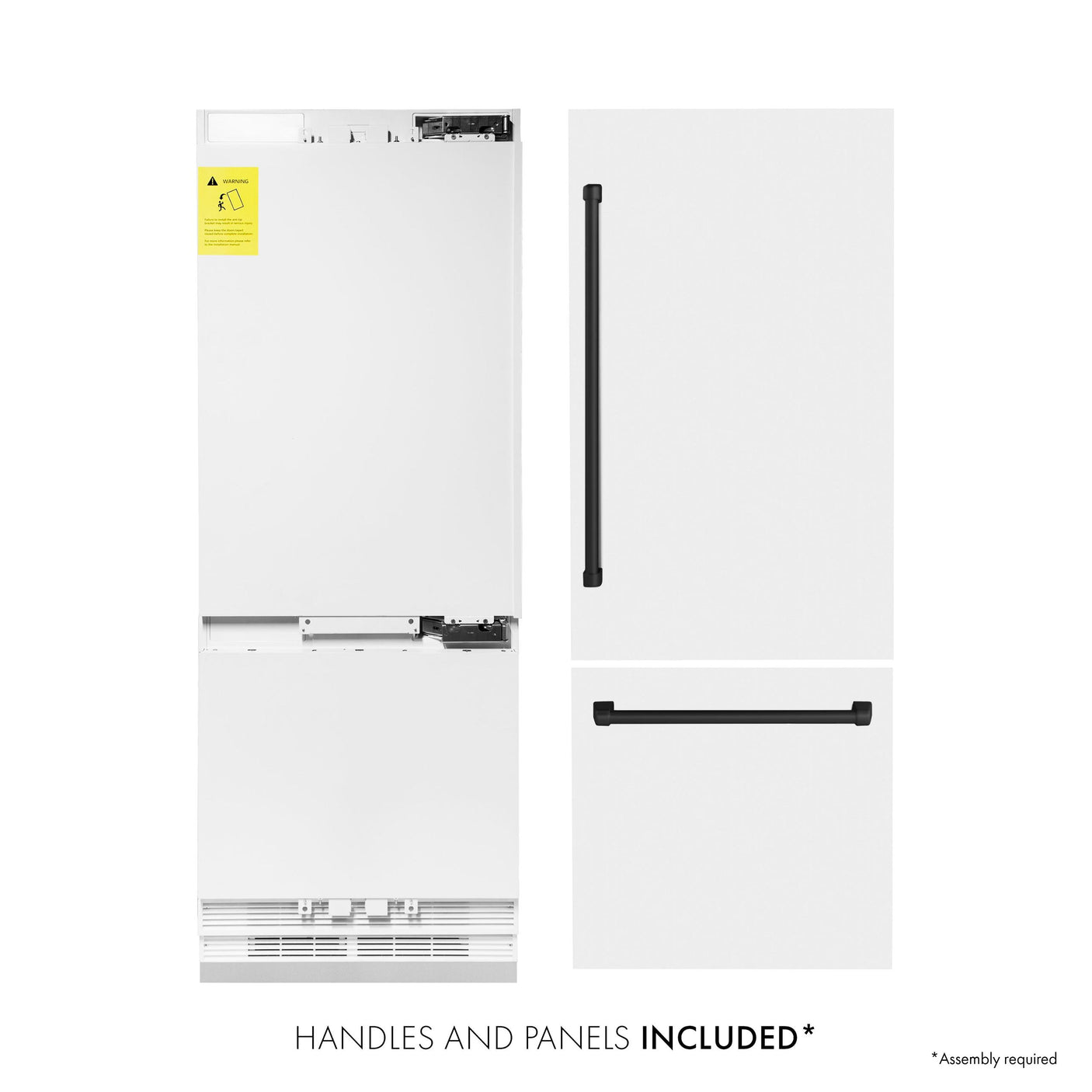 ZLINE 30" Autograph Edition 16.1 cu. ft. Built-in 2-Door Bottom Freezer Refrigerator with Internal Water and Ice Dispenser in White Matte with Matte Black Accents (RBIVZ-WM-30-MB)