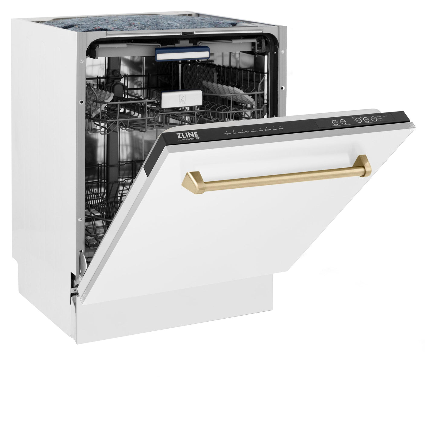 ZLINE Autograph Edition 24" 3rd Rack Top Control Tall Tub Dishwasher in White Matte with Accent Handle, 51dBa (DWVZ-WM-24) [Color: Gold]