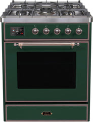 Majestic II 30 Inch Dual Fuel Natural Gas Freestanding Range in Emerald Green with Bronze Trim