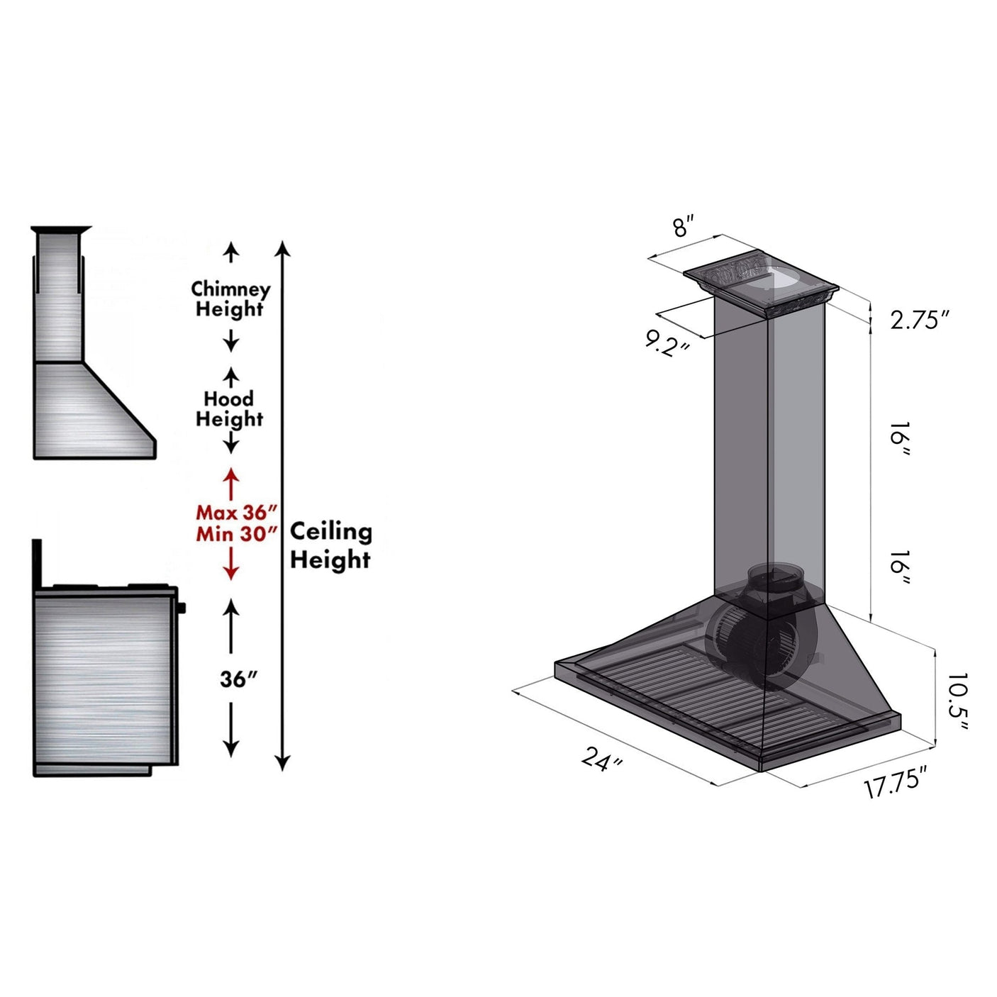 ZLINE CrownSound Ducted Vent Wall Mount Range Hood in Stainless Steel with Built-in Bluetooth Speakers (KBCRN-BT)