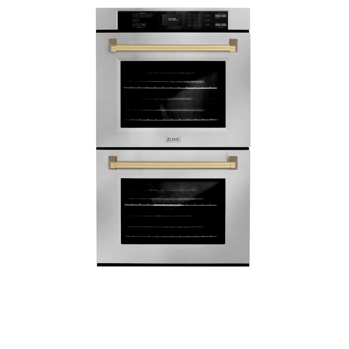 ZLINE 30 in. Autograph Edition Professional True Convection Double Wall Oven with Air Fry and Self Clean in Stainless Steel with Champagne Bronze Handles (WADZ-30-CB)