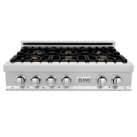 ZLINE 36 in. Porcelain Rangetop in DuraSnow Stainless Steel with 6 Gas Burners (RTS-36) Available with Brass Burners [Color: DuraSnow Stainless Steel with Brass Burners]